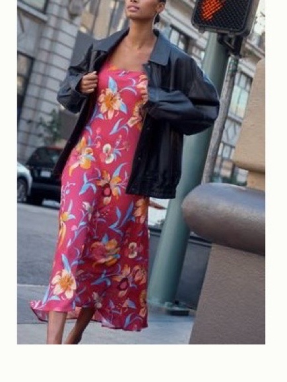 Farm Rio Floral Slip Midi Dress in Fuchsia Pink